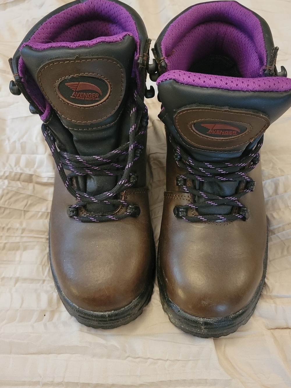 Avenger Brown And Purple Women's Steel Toe Work Boots with Purple Lining